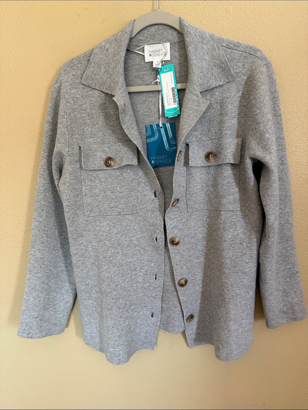 Market & Spruce Light Gray Button-Front Knit Button Down